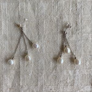 Fresh water white pearl dangling earrings